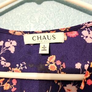 Chaus Purple Dress with Pink and Orange Floral Pattern
